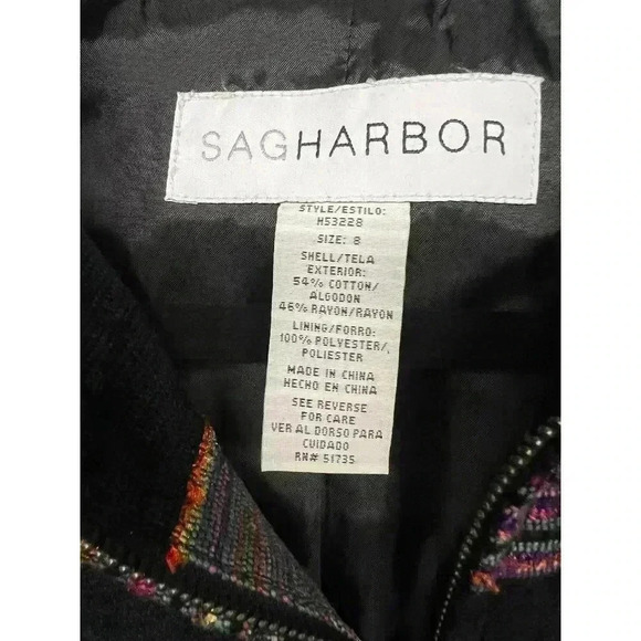 Sag Harbor Full Zip Blazer Vintage Black Multi Stripe ladies size 8 - Picture 9 of 10